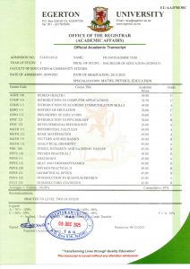 Egerton Uni Academic Transcript 081225